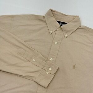 Ralph Lauren Yarmouth Mens 16.5-34/35 Button Down Long Sleeve Dress Shirt Tan